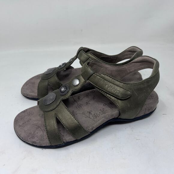 Taos Treasure Sandals Women's 7 Olive Leather Slingback Adjustable Comfort Flat - Picture 4 of 8